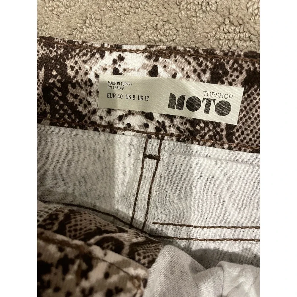 Topshop Moto Brown Snake Print Denim Mini Skirt, size 8